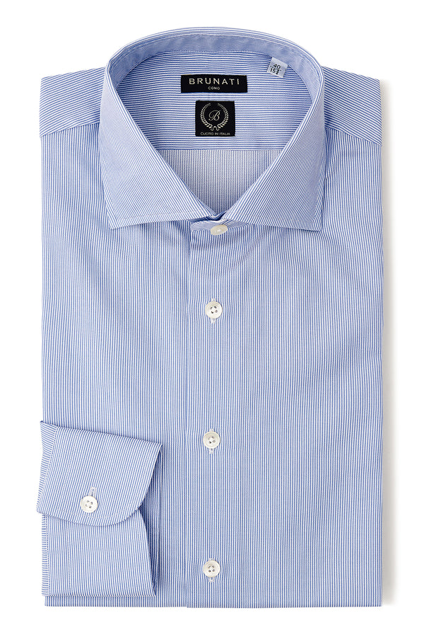 Pinstriped Classic Cutaway Collar Dress Shirt - Light Blue/White - Brunati Como®