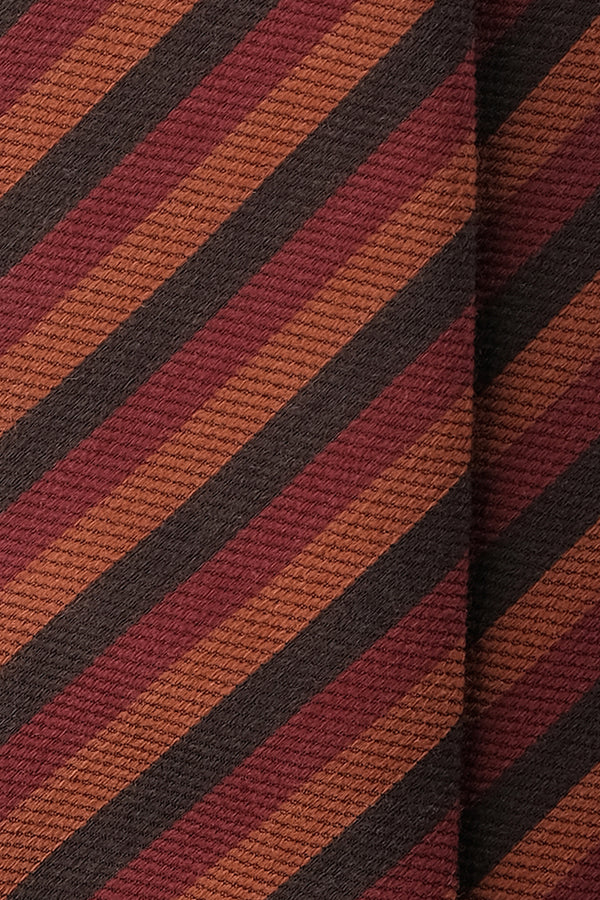 3-Fold Striped Silk Wool Tie - Orange/Brown/Red - Brunati Como®