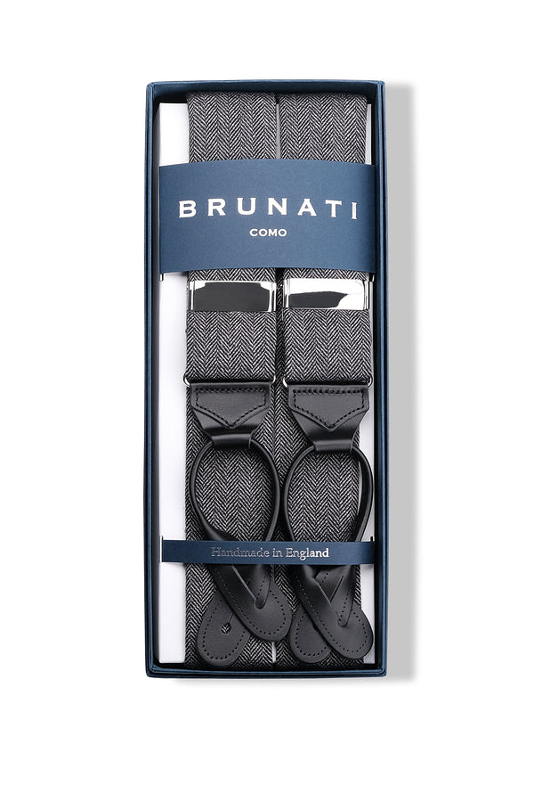 Herringbone Wool Braces - Light Grey - Brunati Como®