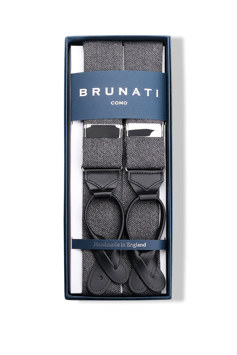 Herringbone Wool Braces - Light Grey - Brunati Como®