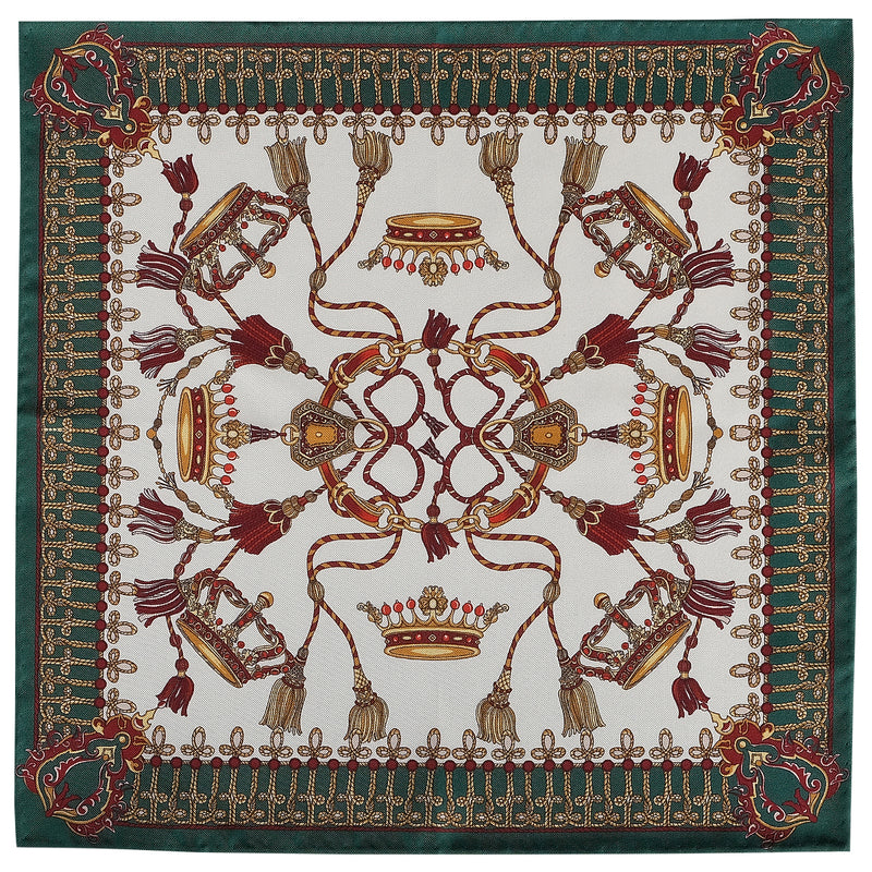 Crown Pattern Silk Pocket Square - Forest Green - Brunati Como
