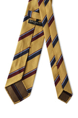 3-Fold Untipped Striped Silk Repp Tie - Golden Yellow / Burgundy / Navy / Brown / Light Blue - Brunati Como