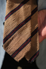 3-Fold Striped Silk Shantung Tie - Beige/Navy/Burgundy - Brunati Como