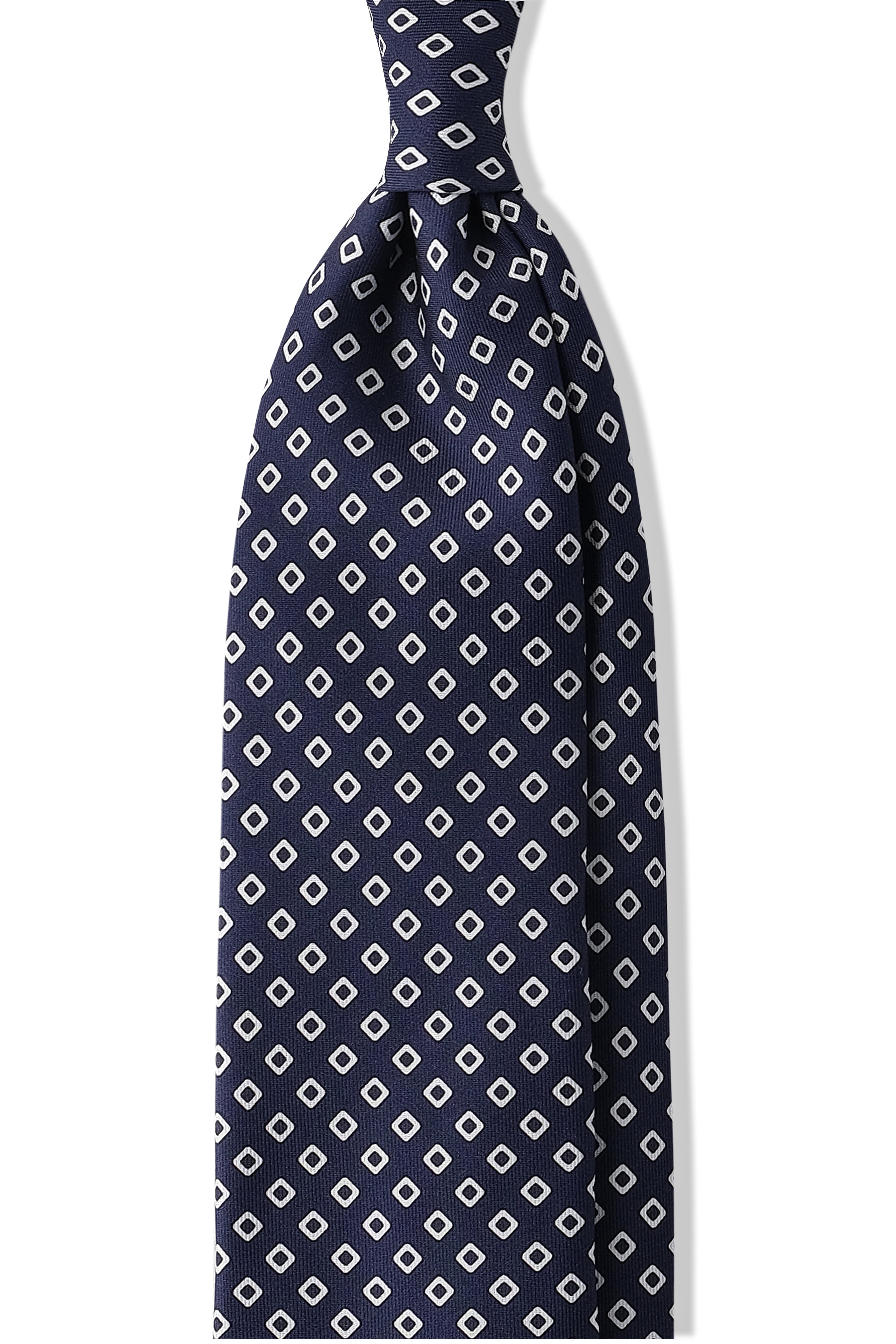 3-Fold Cube Patterned Printed Silk Tie - Navy/White/Black– Brunati