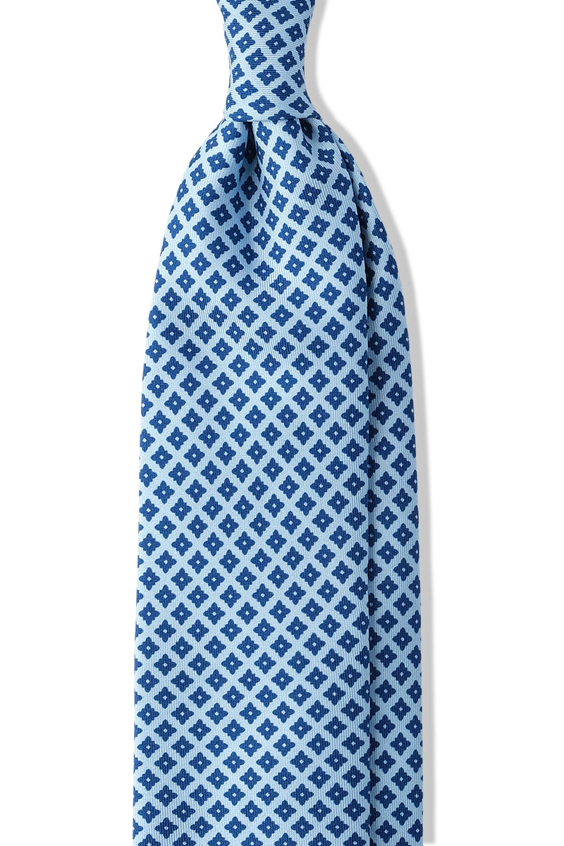 3-Fold Floral Printed Silk Tie - Light Blue/Blue - Brunati Como