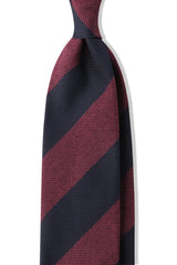 Handrolled Striped Silk Grenadine Jacquard Tie - Burgundy/Navy - Brunati Como