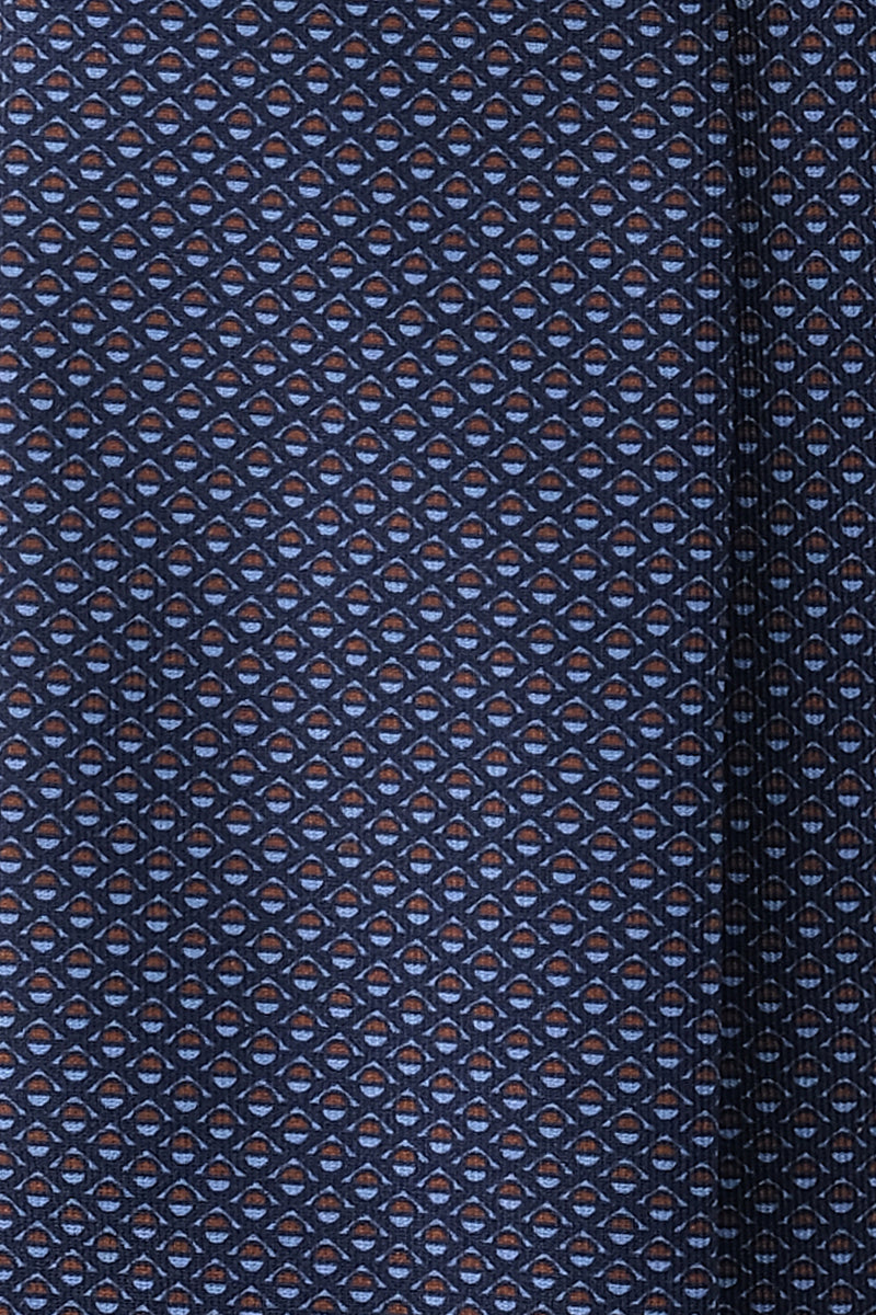 3-Fold Mosaic Printed Silk Tie - Navy/Light Blue/Orange - Brunati Como