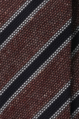 Handrolled Striped Silk Grenadine Jacquard Tie - Orange Melange / Navy / Silver White - Brunati Como