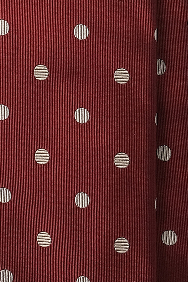 3- Fold Polka Dot Silk Jacquard Tie - Red / Cream - Brunati Como