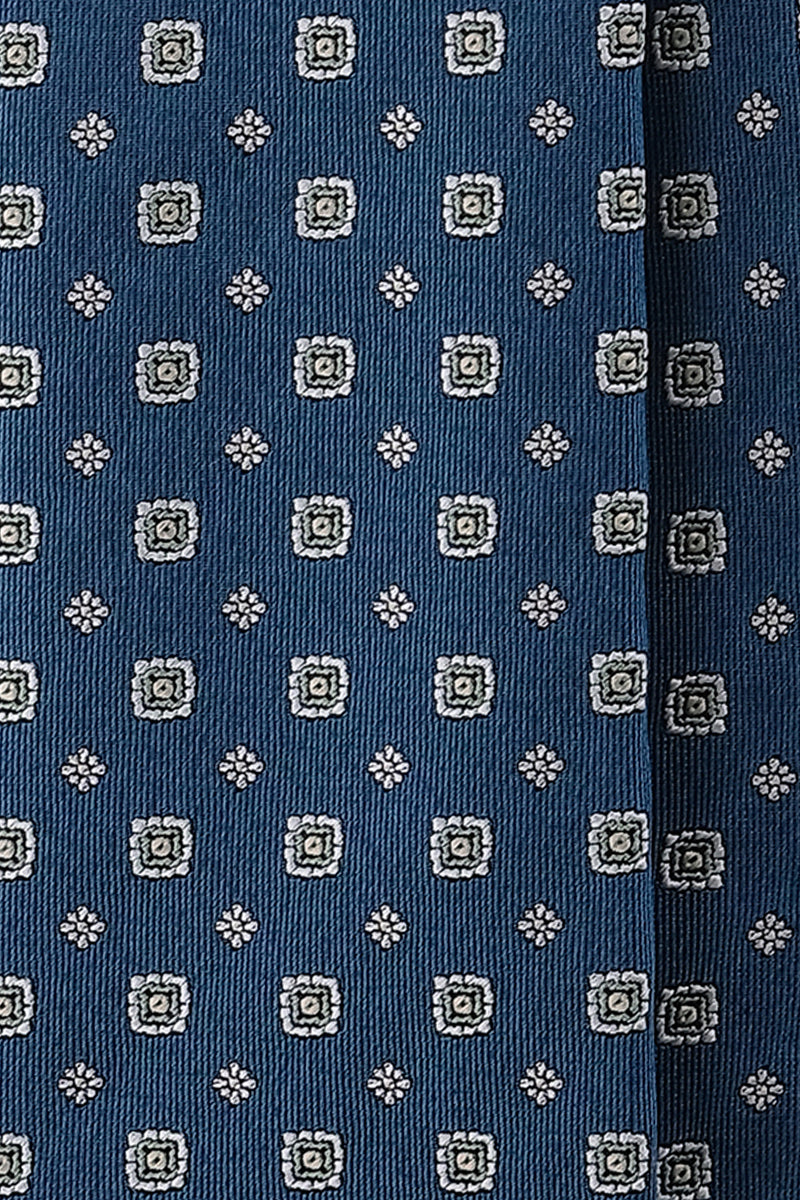 3-Fold Floral Silk Jacquard Tie - Blue / Silver / Olive - Brunati Como