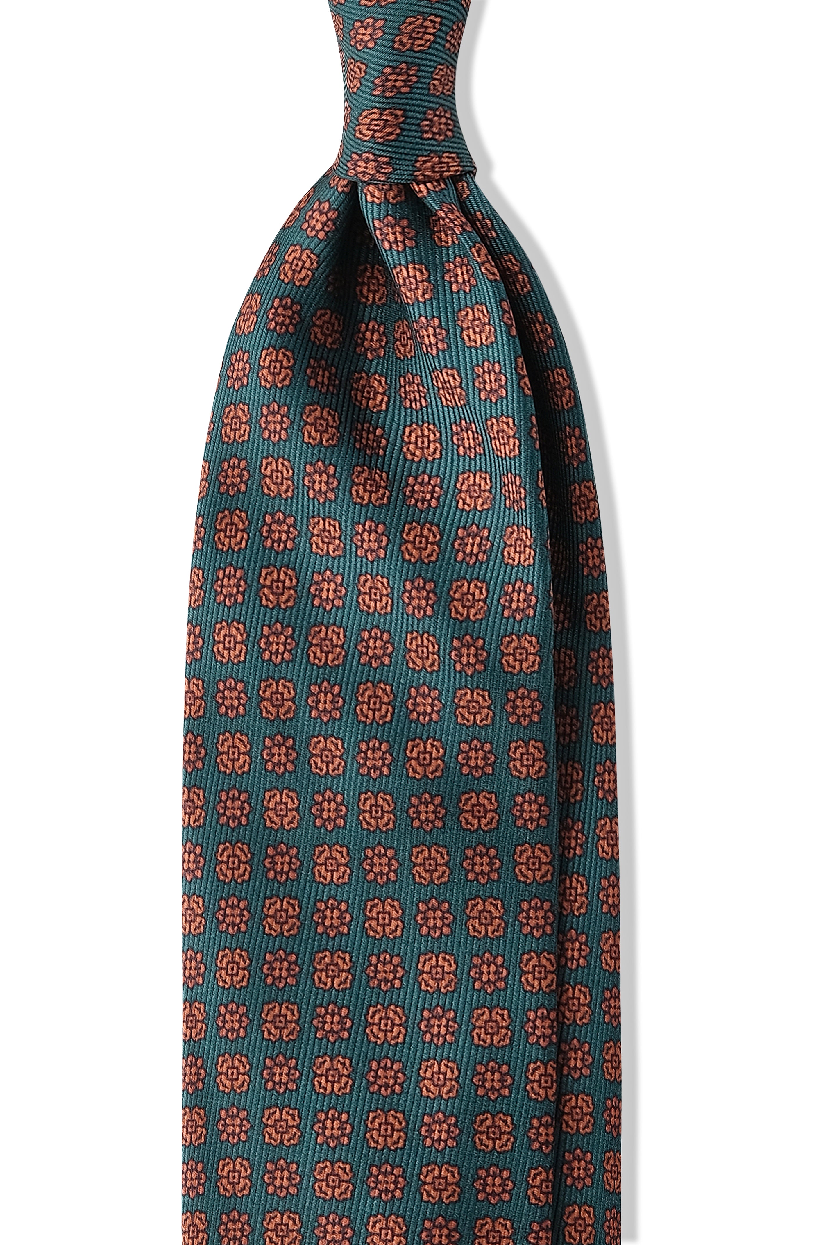3-Fold Floral Cube Patterned Printed Silk Tie - Mustard/Burgundy/White