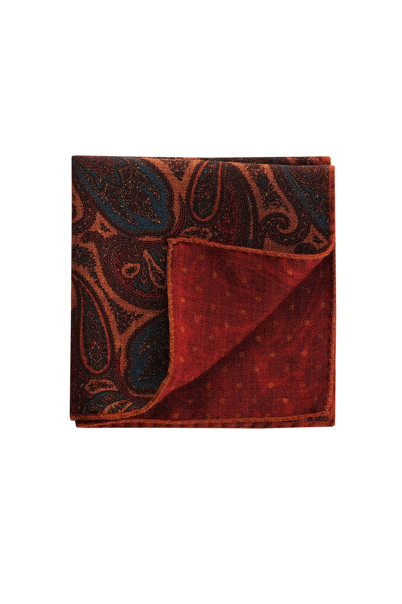 Doubleface Handrolled Flannel Pocket Square - Rust / Copper Red - Brunati Como