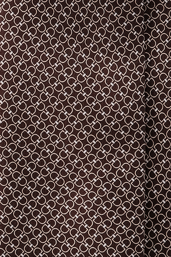 3-Fold Horsebit Printed Silk Tie - Brown - Brunati Como