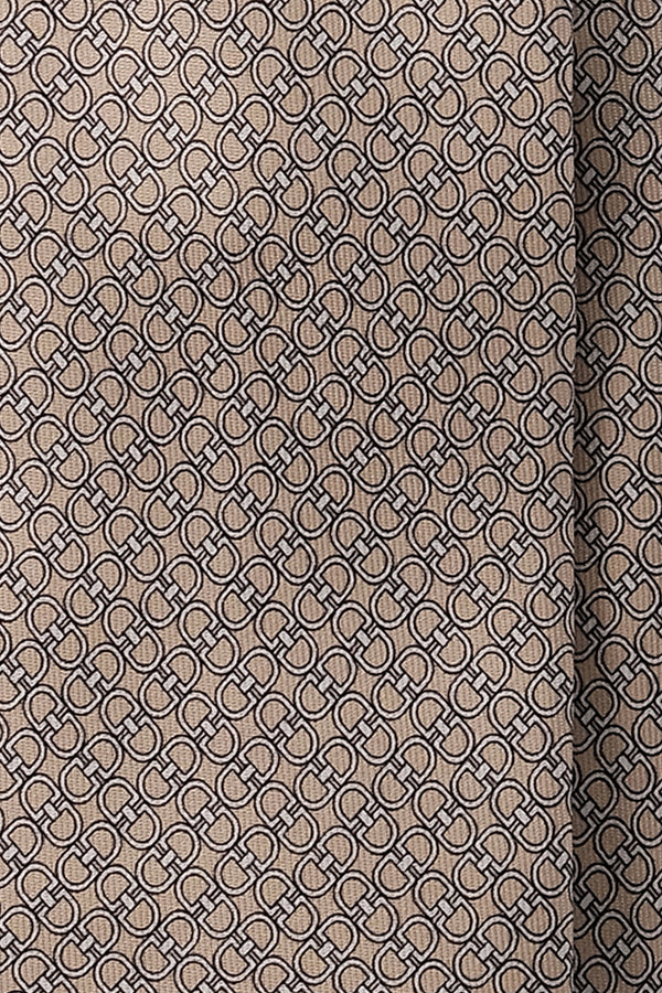 3-Fold Horsebit Printed Silk Tie - Beige - Brunati Como