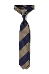 3-Fold Striped Silk Jacquard Repp Tie - Beige/Navy - Brunati Como