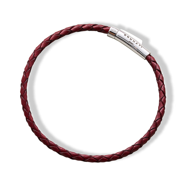 Braided Leather Silver Bracelet - Burgundy - Brunati Como®