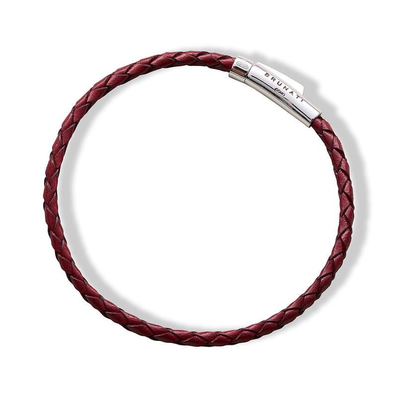 Braided Leather Silver Bracelet - Burgundy - Brunati Como®