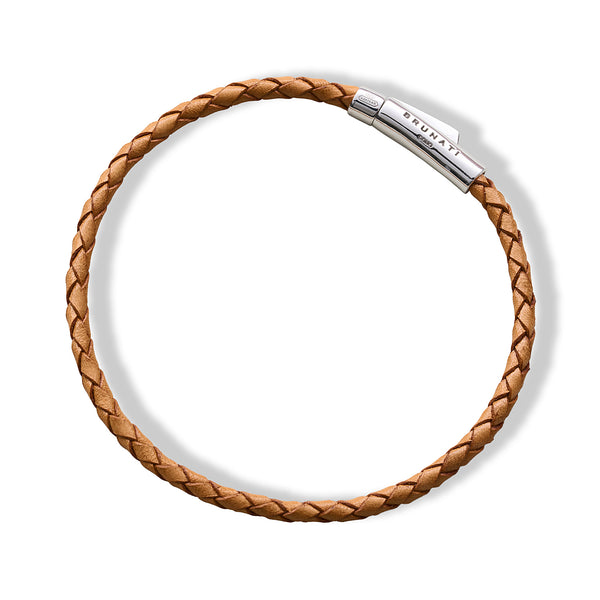 Braided Leather Silver Bracelet - Camel Beige - Brunati Como®