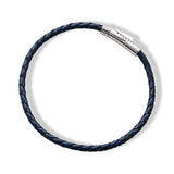 Braided Leather Silver Bracelet - Navy - Brunati Como®