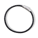Braided Leather Silver Bracelet - Black - Brunati Como®