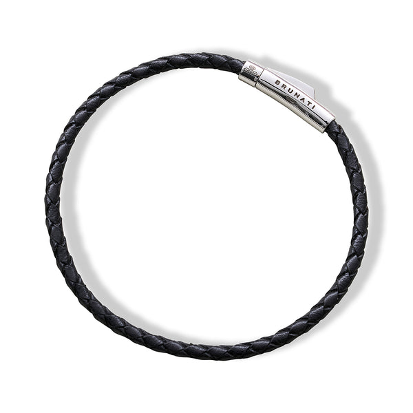 Braided Leather Silver Bracelet - Black - Brunati Como®