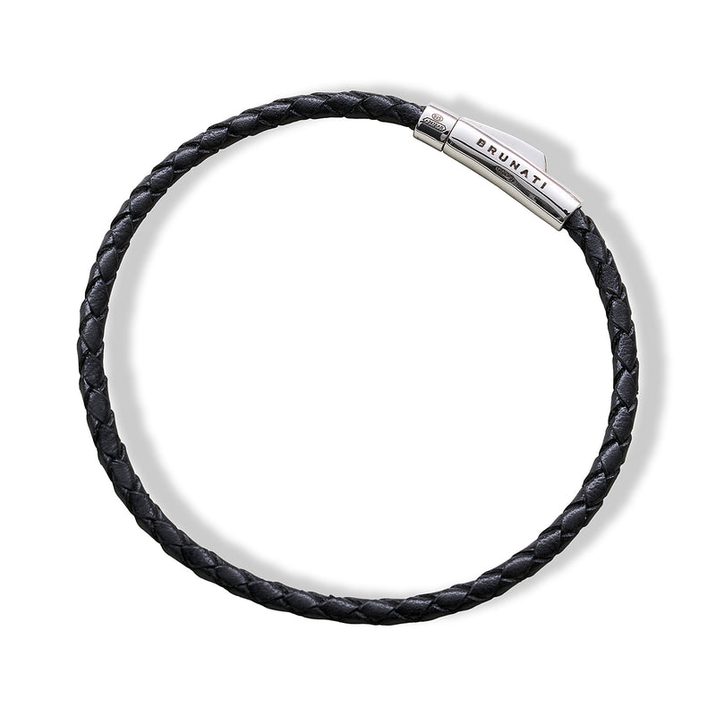 Braided Leather Silver Bracelet - Black - Brunati Como®