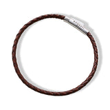 Braided Leather Silver Bracelet - Brown - Brunati Como®