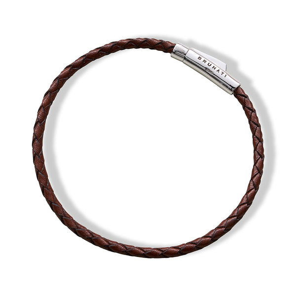 Braided Leather Silver Bracelet - Brown - Brunati Como®