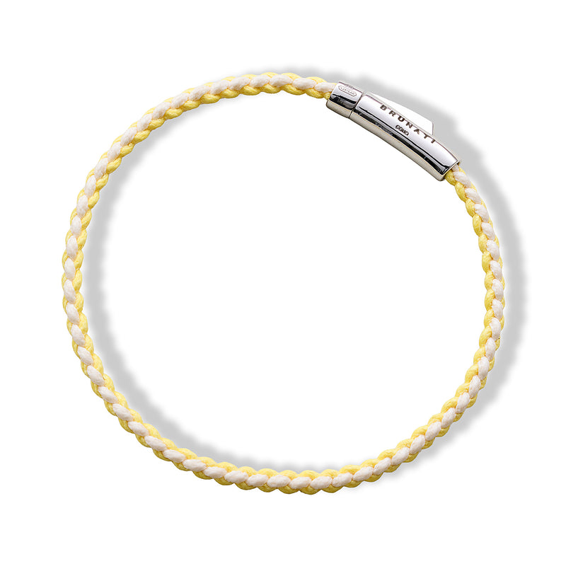Braided Organic Cotton Silver Bracelet - Yellow / Off White - Brunati Como®