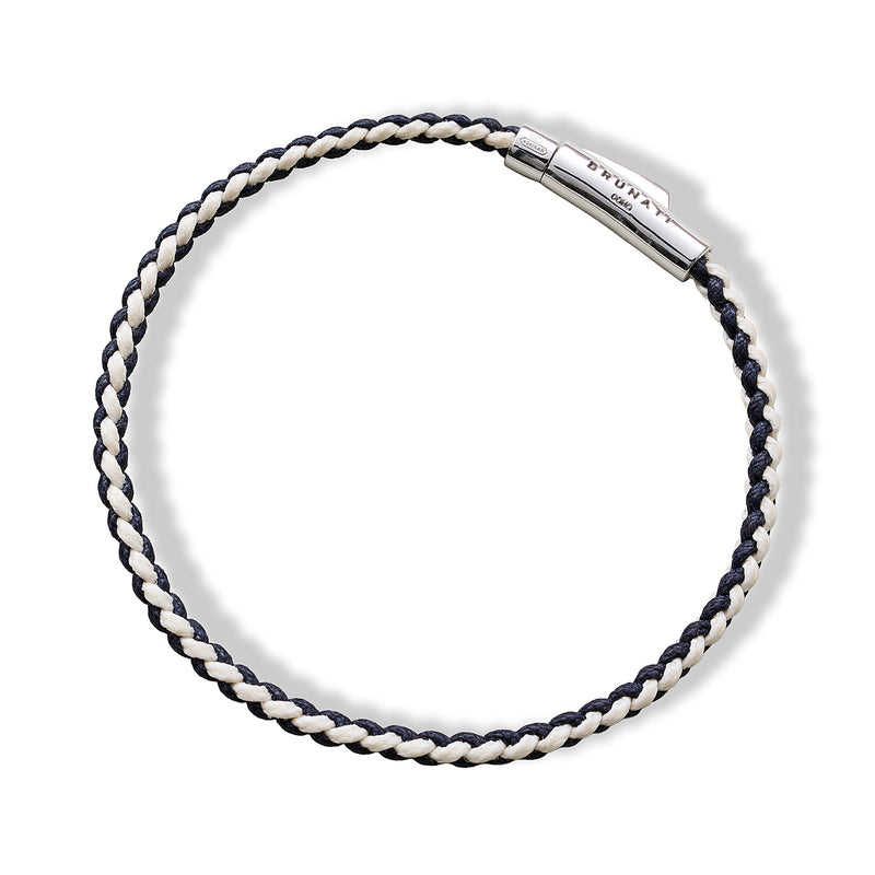 Braided Organic Cotton Silver Bracelet - Navy / Off White - Brunati Como®