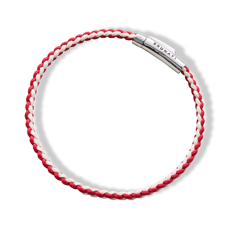 Braided Organic Cotton Silver Bracelet - Red / Off White - Brunati Como®