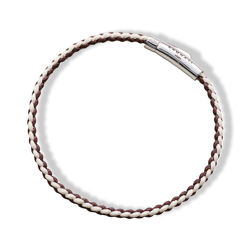Braided Organic Cotton Silver Bracelet - Brown / Off White - Brunati Como®