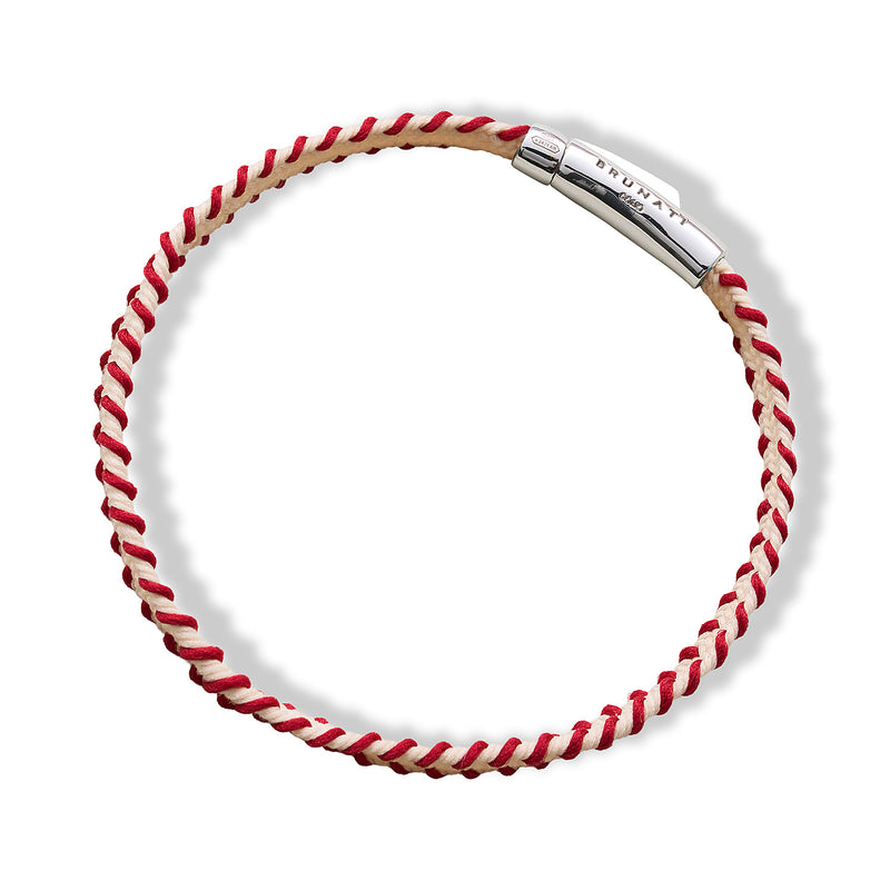 Stitched Fiber Silver Bracelet - Red / Light Beige - Brunati Como®