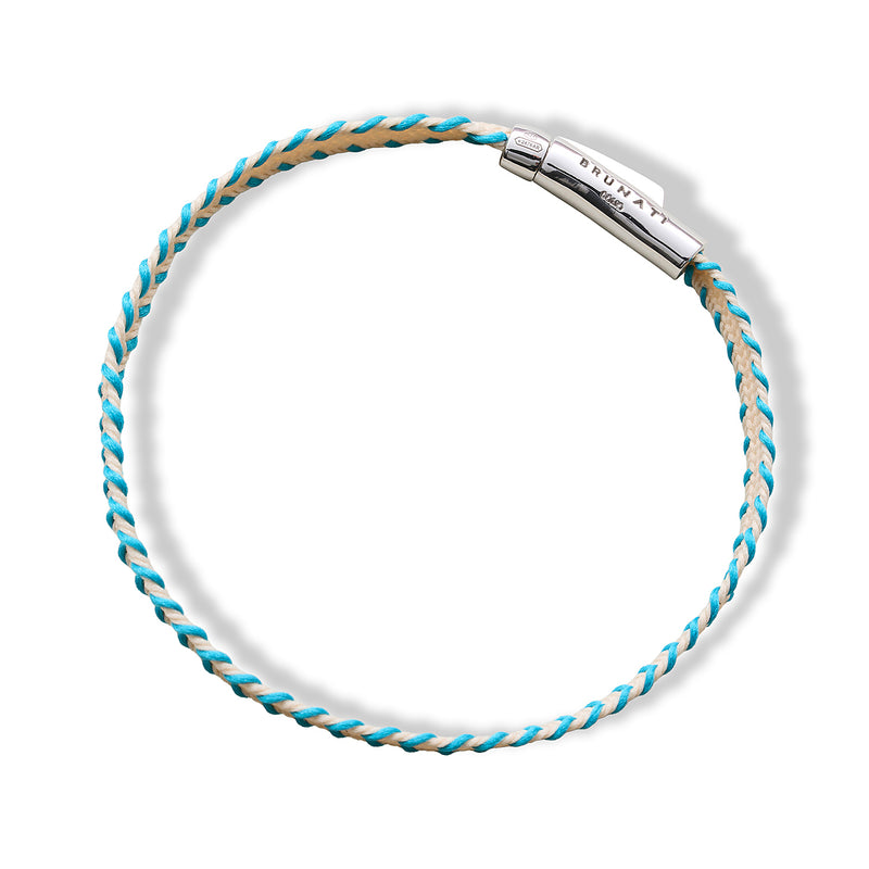 Stitched Fiber Silver Bracelet - Turquoise / Light Beige - Brunati Como®