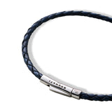 Braided Leather Silver Bracelet - Navy - Brunati Como®