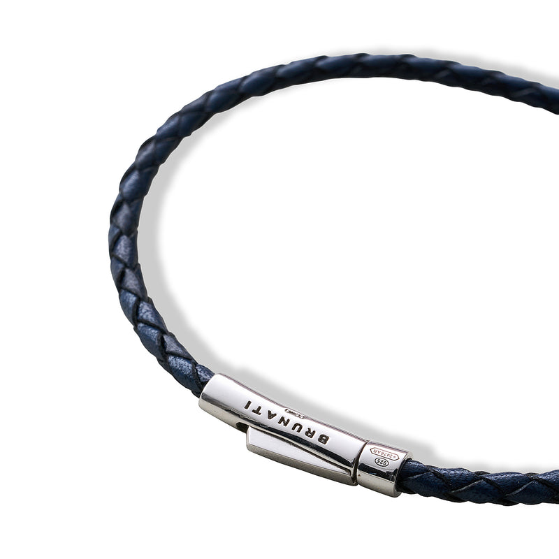 Braided Leather Silver Bracelet - Navy - Brunati Como®