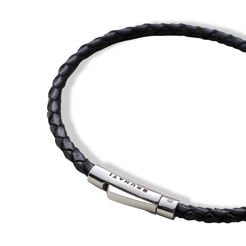 Braided Leather Silver Bracelet - Black - Brunati Como®