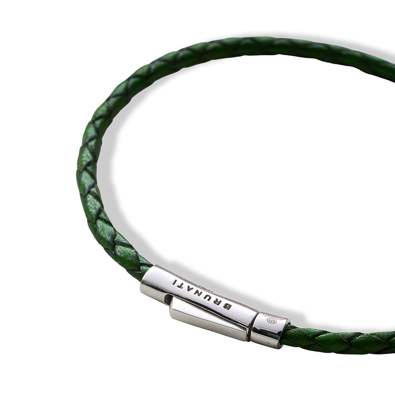 Braided Leather Silver Bracelet - Forest - Brunati Como®