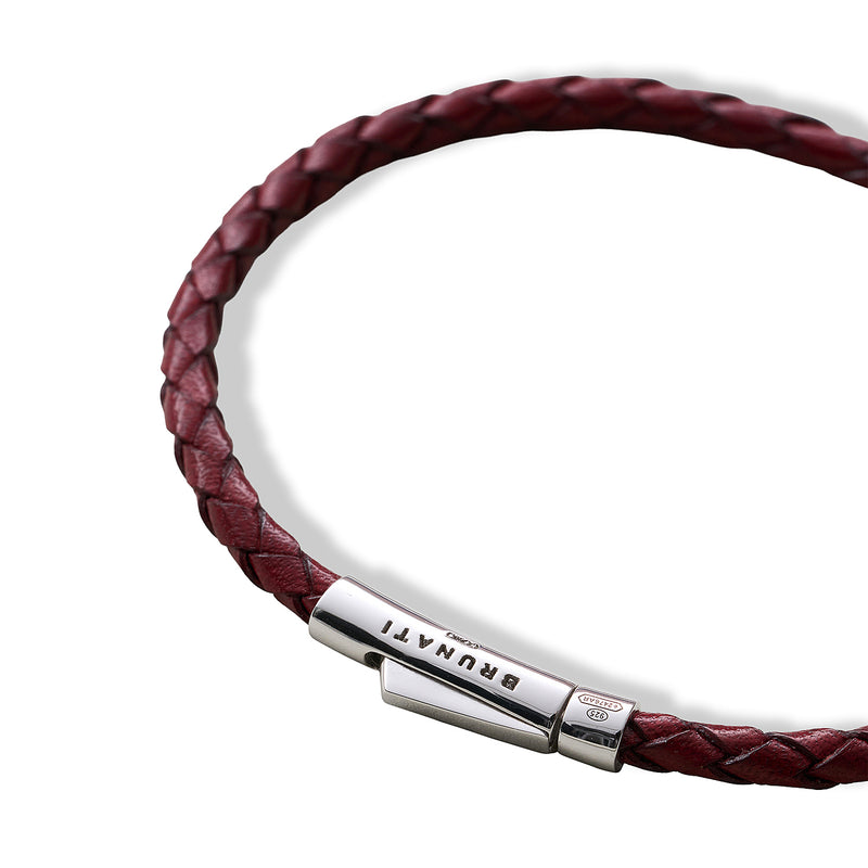 Braided Leather Silver Bracelet - Burgundy - Brunati Como®