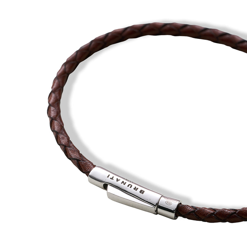 Braided Leather Silver Bracelet - Brown - Brunati Como®