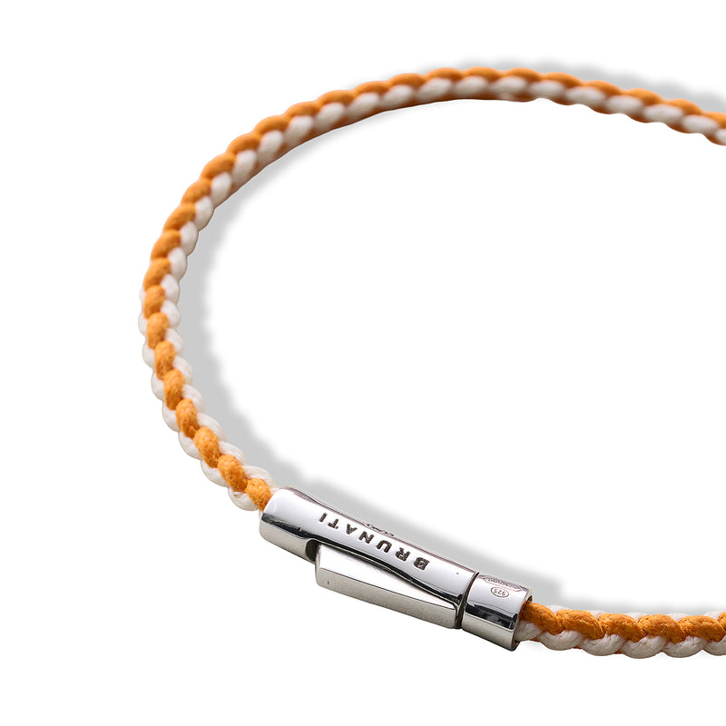 Braided Organic Cotton Silver Bracelet - Orange / Off White - Brunati Como®
