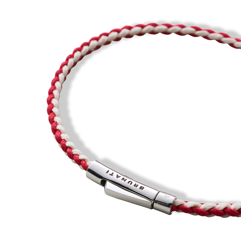 Braided Organic Cotton Silver Bracelet - Red / Off White - Brunati Como®