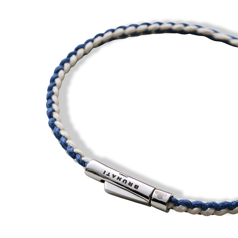 Braided Organic Cotton Silver Bracelet - Blue / Off White - Brunati Como®