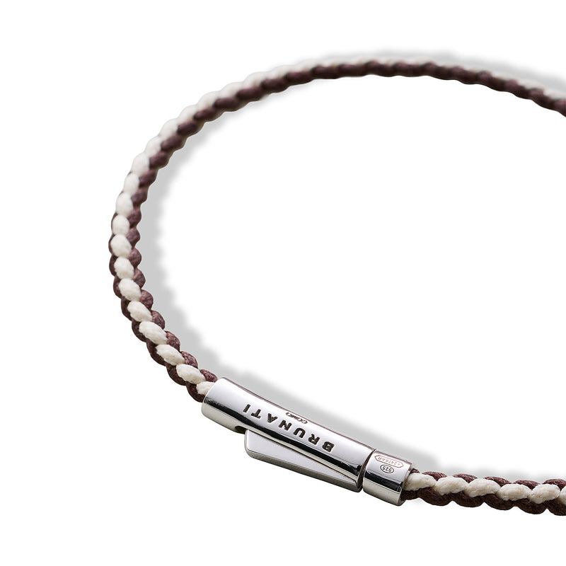 Braided Organic Cotton Silver Bracelet - Brown / Off White - Brunati Como®
