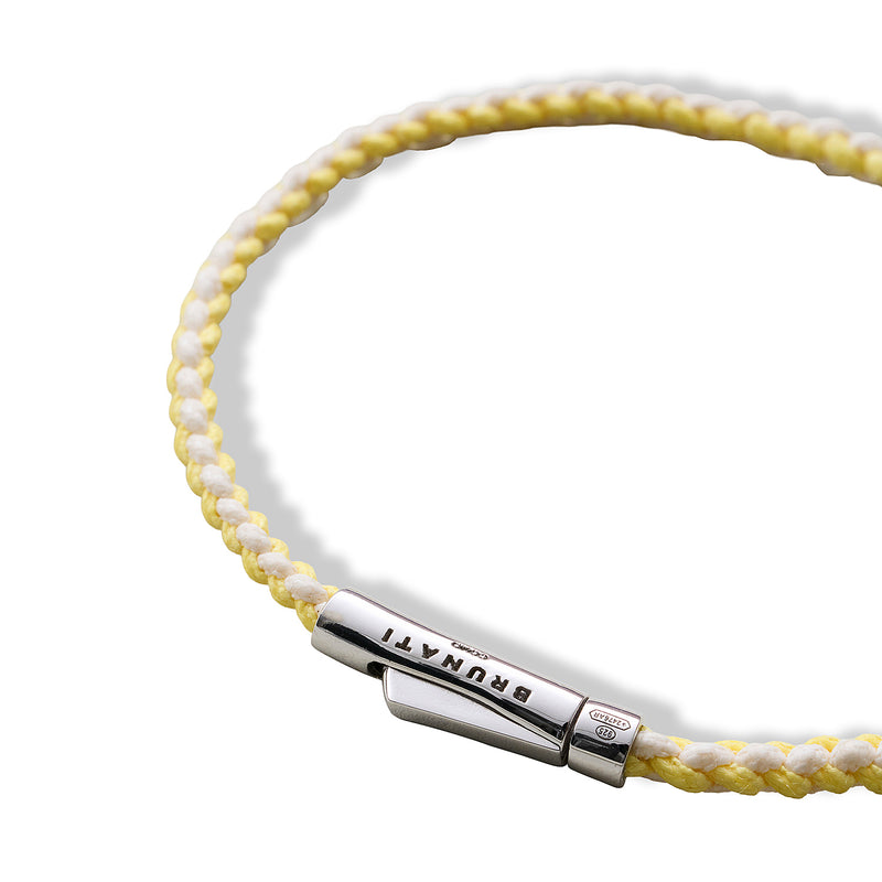 Braided Organic Cotton Silver Bracelet - Yellow / Off White - Brunati Como®