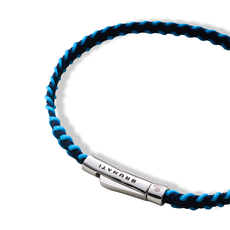 Stitched Fiber Silver Bracelet - Dark Navy / Blue - Brunati Como®