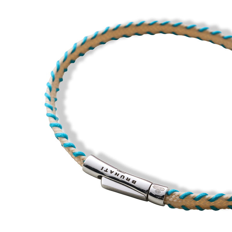 Stitched Fiber Silver Bracelet - Turquoise / Light Beige - Brunati Como®