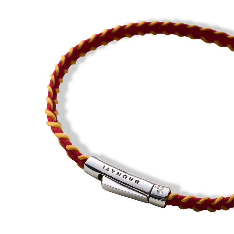 Stitched Fiber Silver Bracelet - Burgundy / Yellow - Brunati Como®