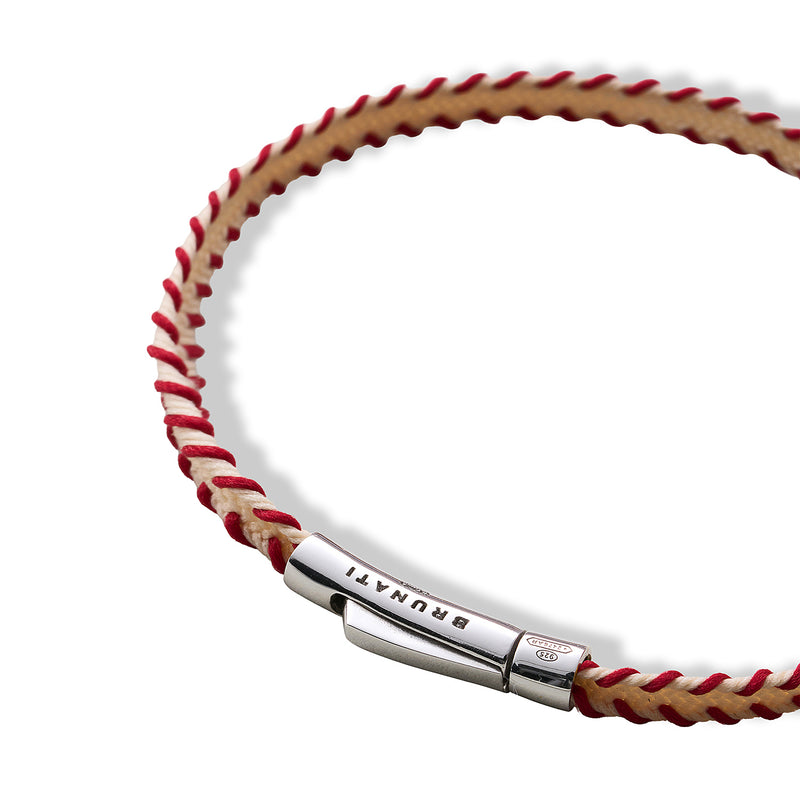 Stitched Fiber Silver Bracelet - Red / Light Beige - Brunati Como®