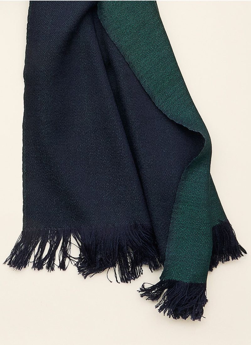 Double-faced Natural Cashmere Scarf - Forest Green/Navy - Brunati Como®
